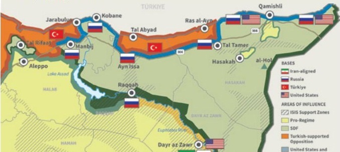 تعداد پایگاههای نظامی آمریکا و روسیه در مناطق تحت کنترل کردهای سوریه
