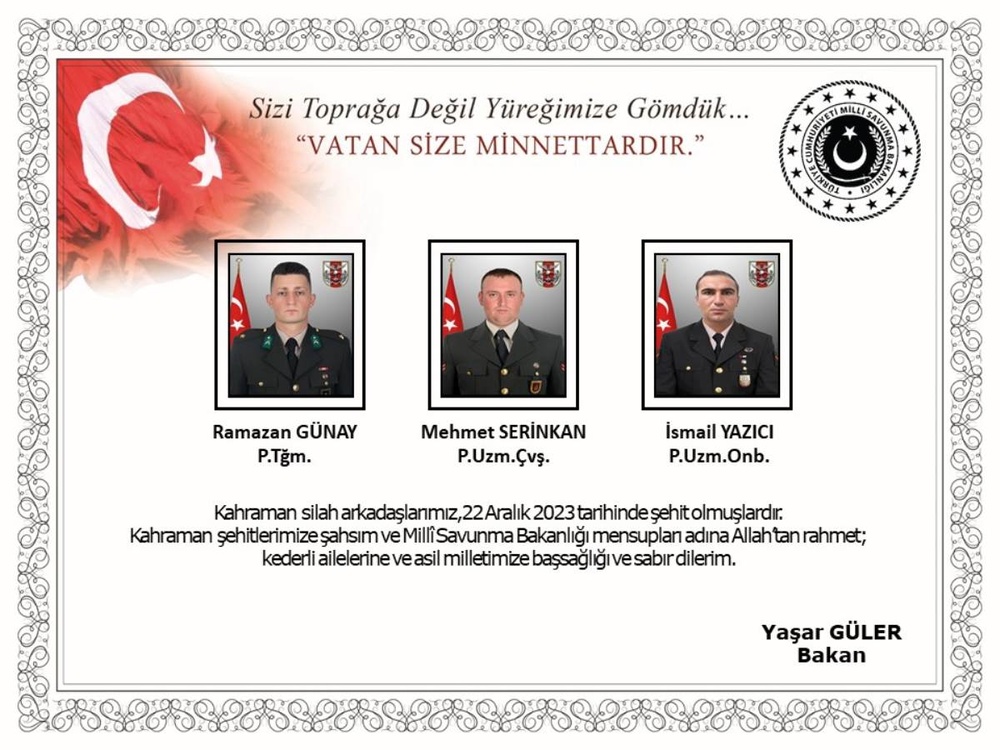 وزارت دفاع ترکیه کشته شدن 6 تن از نظامیان خود را در کردستان عراق تایید کرد