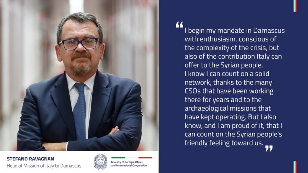 آغاز به کار مجدد سفیر ایتالیا در دمشق پس از ۱۳ سال