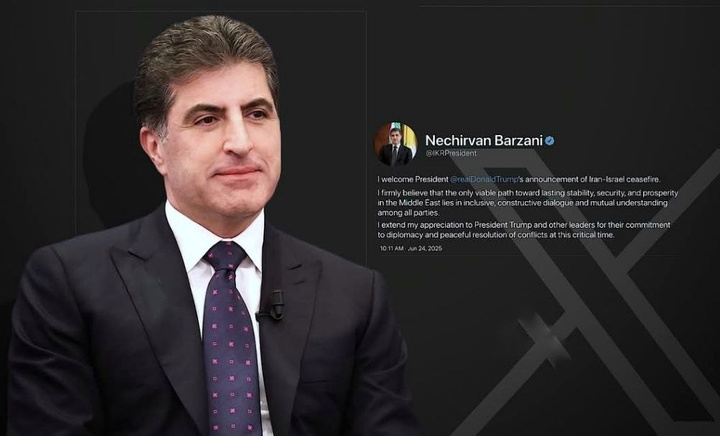 نچیروان بارزانی از آتش‌بس میان ایران و اسرائیل استقبال کرد