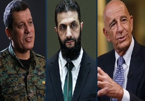 تۆم باراک لەگەڵ  ئەحمەد شەرع و مەزڵووم کۆبانی کۆ دەبێتەوە