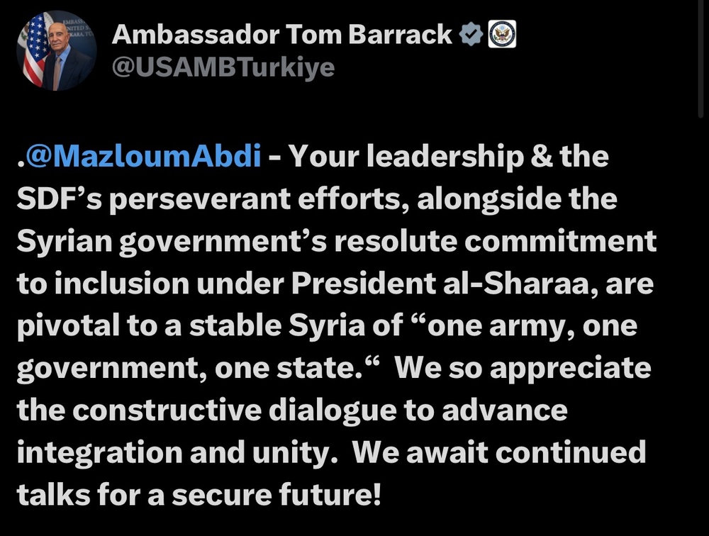 «توماس باراک» نماینده ویژه ترامپ در امور سوریه