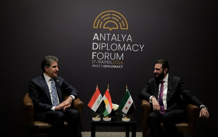 Meeting between Nechirvan Barzani and Ahmed al-Shara on the sidelines of the Antalya meeting