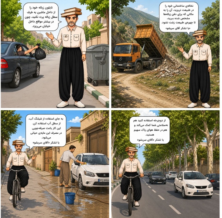 «آقای سربشو» یک شخصیت گرافیکی برای پاسداشت فرهنگ‌ و محیط زیست