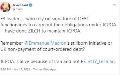 واکنش ظریف به ادعای وزیر خارجه فرانسه