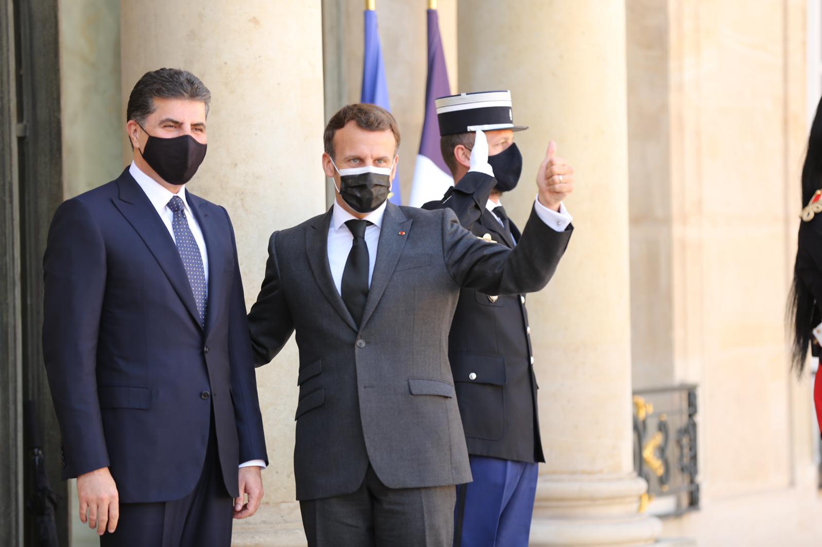 Nechirvan Barzani arrives at Elysee Palace, received by French President