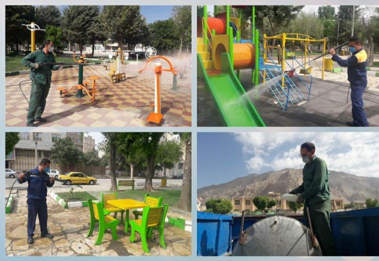 گندزدائی و ضدعفونی پارک‌های کرمانشاه در پیک چهارم کرونا