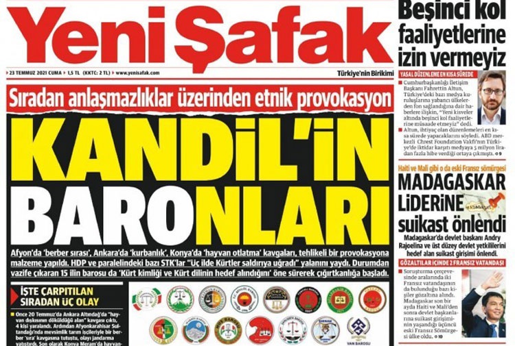 روزنامه داماد اردوغان کانون های وکلای شهرهای کردنشین را به سیاه نمایی متهم کرد