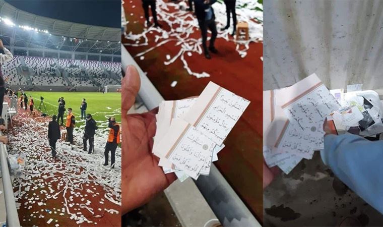 استفاده از کاغذ ریزه های قران برای شادی در یک مسابقه فوتبال در ترکیه