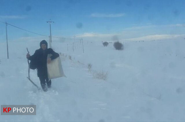 راه ١٥ روستای مهاباد با برف و کولاک مسدود شد