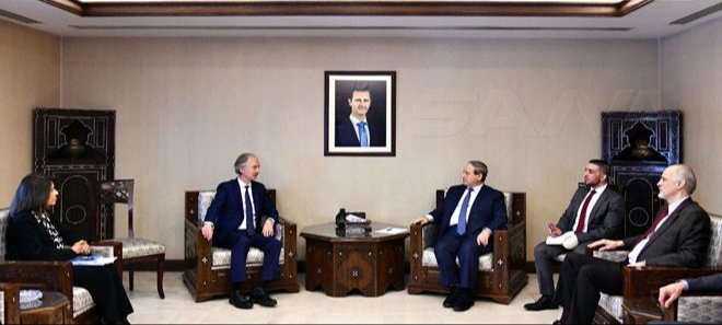 دیدار نماینده ویژه سازمان ملل و وزیر امور خارجه سوریه در دمشق