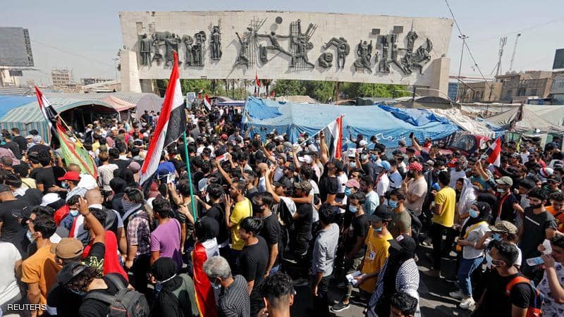 تجمع معترضان در میدان تحریر بغداد برای بزرگداشت سالروز آغاز اعتراضات