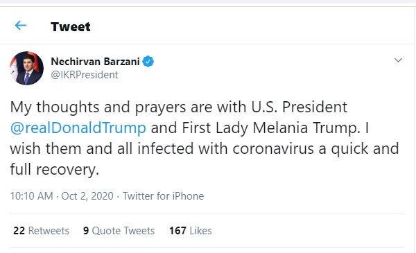 نێچیرڤان بارزانی پەیامێک بۆ دۆناڵد ترەمپ دەنێرێت